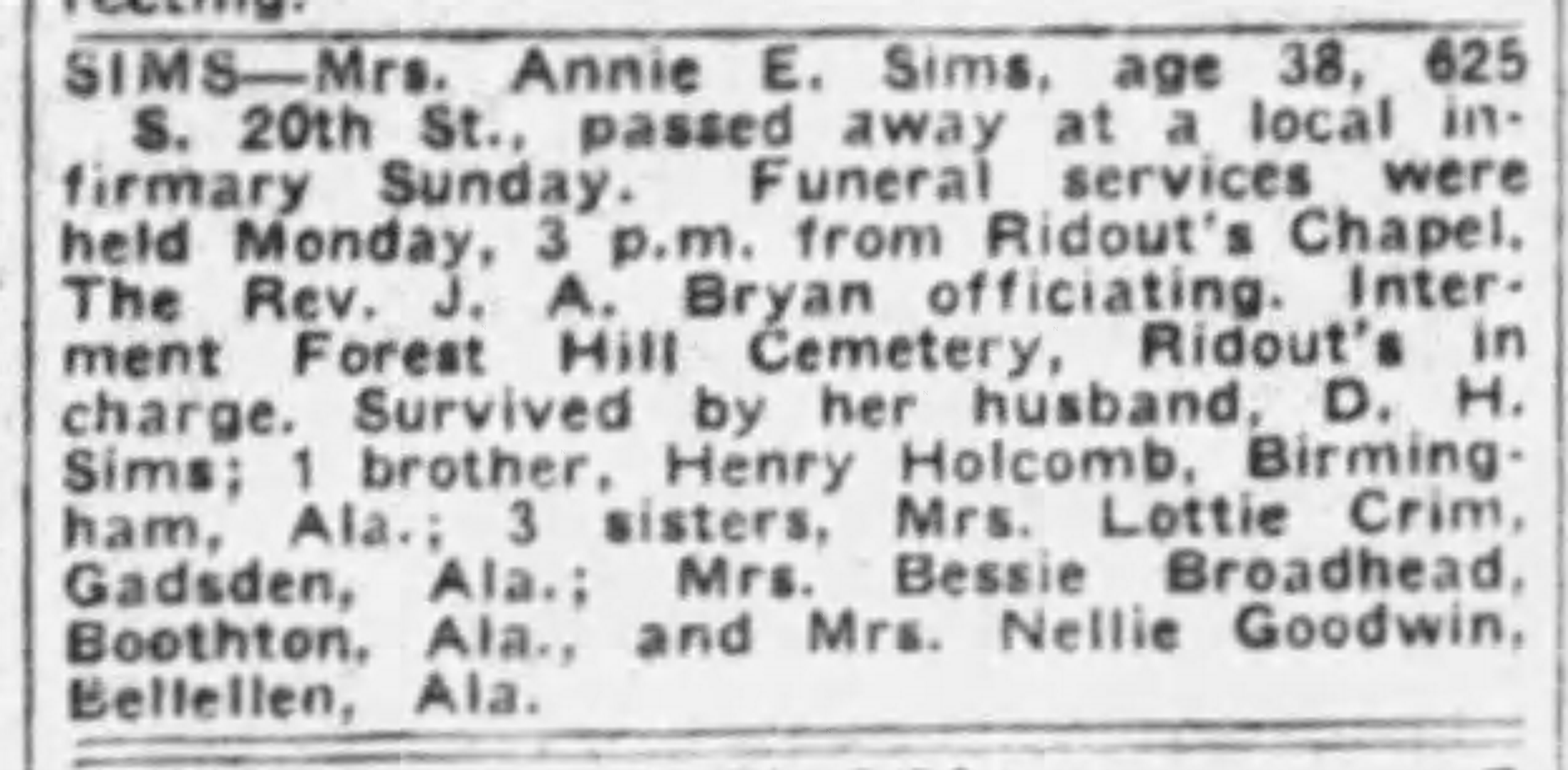 Annie E. Sims obituary